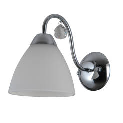 Italux Lugano WL-5643-1 kinkiet lampa ścienna chrom stal klosz szkło biały kryształ E27 1x40W IP20 19cm