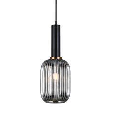 Italux Antiola PND-5588-1M-BK+SG lampa wisząca nowoczesna stal czarna szklany klosz dymiony 1x40W E27 15cm