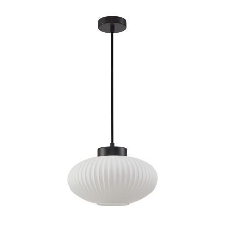 Italux Groste  PND-52376-1-BK  lampa wisząca nowoczesna stal, czarna, szklany klosz biały, 1x40W E27 20 cm