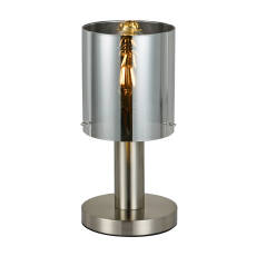 Italux Sardo TB-5581-1-SC+SG lampa stołowa nowoczesna stal nikiel satynowany klosz szkło dymiony IP20 E27 1x40W 16cm