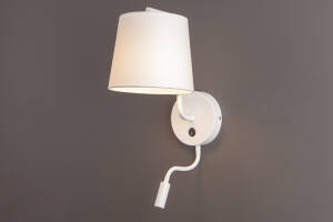 Maxlight CHICAGO II W0196 kinkiet lampa ścienna metalowa abażur tkanina biały 1x40W E27 + 1x3W LED 32cm