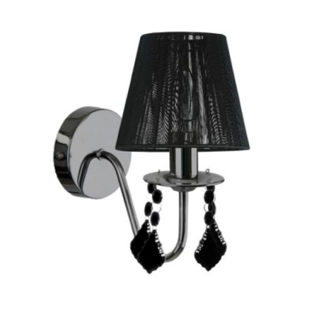 Light Prestige Mona LP-5005/1W czarny kinkiet lampa ścienna metalowa abażur tkanina kryształki 1x40W E14 12cm