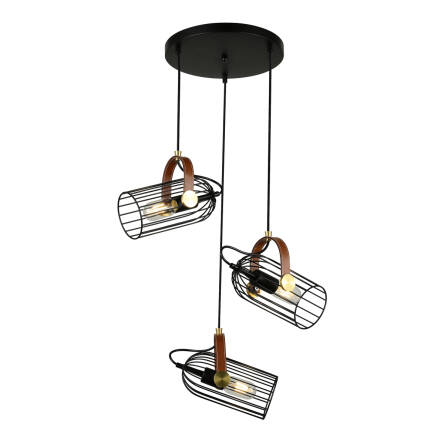 Italux Antoin PND-2445-3-BK lampa wisząca industrialna czarna klosze stal skóra 54cm IP20 3xE27 40W