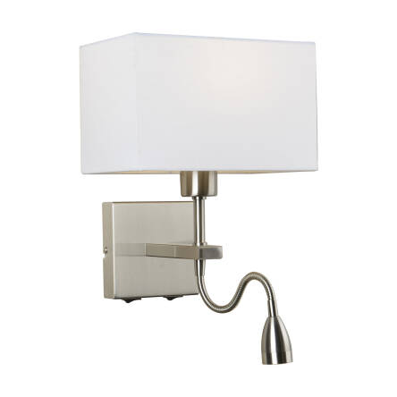 Italux Norte WL-1122-2-BL-SN-RC-WH kinkiet lampa ścienna nowoczesny stal nikiel abażur tkanina prostokąt biały E27 60W LED 3W 29cm 3000K IP20