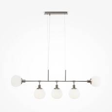 Maytoni Erich MOD221-PL-05-N lampa wisząca metalowa rama nikiel klosz matowy białe szkło 5XE14 40W 120cm