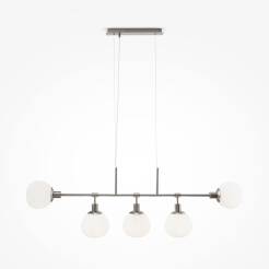 Maytoni Erich MOD221-PL-05-N lampa wisząca metalowa rama nikiel klosz matowy białe szkło 5XE14 40W 120cm