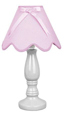 Candellux LOLA 41-04703 lampa stołowa abażur tkanina różowy kokarda 1X40W E14 25cm