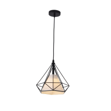 Light Prestige Nola LP-076/1P BK lampa wisząca czarna klosz druciany geometryczny abażur tkanina biały regulacja wysokości 1x60W E27 25cm