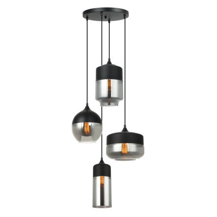 Italux Molina MDM-4364/4 BK+SG lampa wisząca nowoczesna czarna stal klosze szkło dymiony 47,5cm IP20 E27 4x40W