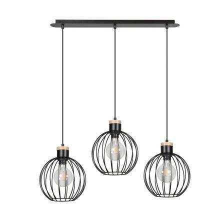 Emibig BARBADO 3 BLACK 754/3 lampa wisząca skandynawska drewno metal czarne klosze 3x60W E27 78cm