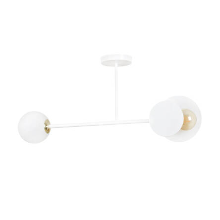 Emibig MINERVA 2 WHITE 613/2 plafon lampa sufitowa oryginalna biała klosz szkło złote elementy 1x60W E27 i 1x40W E14 80cm