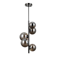 Italux Canello PND-406007-V5A-BCR lampa wisząca nowoczesna czarny chrom stal klosz szkło dymiony szary kule 75,5 cm 5x5W G9