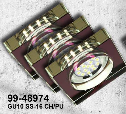 Candellux SS-16 CH/PU oprawa do wbudowania fioletowy zestaw trzech opraw 3X3W GU10 LED z żarówką chrom kwadratowa szkło fioletowe min 6,4cm