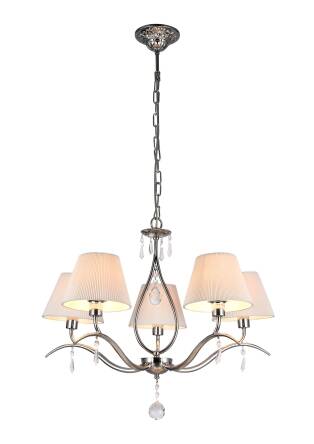 Maytoni Talia MOD334-PL-05-N żyrandol metalowa rama nikiel abażury biała tkanina wisiorki 5xE14 40W 62cm