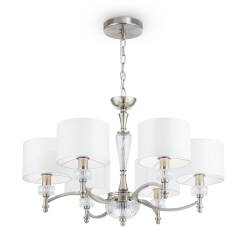 Maytoni Alicante MOD014CL-06N żyrandol metalowa rama nikiel ozdobne elementy szklane abażur tkanina biała 6xE14 40W 70cm