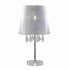 Light Prestige Mona LP-5005/1TS srebrna lampa stołowa metalowa abażur tkanina kryształki 1x60W E27 42,5cm