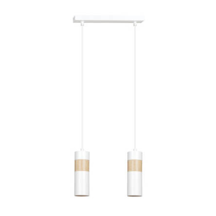 Emibig AKARI 2 WHITE 733/2 lampa wisząca styl skandynawski regulowana wysokość biały elementy drewna podwójna 2x30W Gu10 30cm