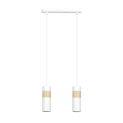 Emibig AKARI 2 WHITE 733/2 lampa wisząca styl skandynawski regulowana wysokość biały elementy drewna podwójna 2x30W Gu10 30cm