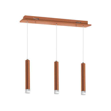 Milagro COPPER ML985 lampa wisząca miedziana podłużna trzy źródła światła w metalowych obudowach za akrylowym kloszem 15W LED 4000K 45cm