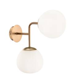 Maytoni Erich MOD221-WL-02-G kinkiet lampa ścienna metalowa rama mosiądz klosz matowe białe szkło 2xE14 40W 15 cm