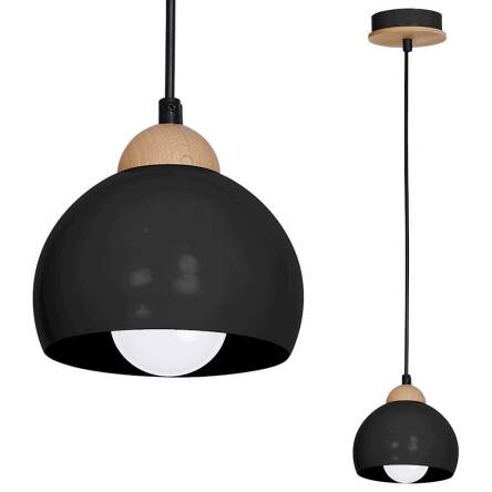 Milagro DAMA BLACK MLP6540 lampa wisząca metalowa czarna drewno 1xE27 15cm