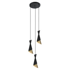 Italux Malia PND-85949-3 BK+GD lampa wisząca nowoczesna stalowa potrójna czarny złoty E27 3x40W IP20 33,5cm