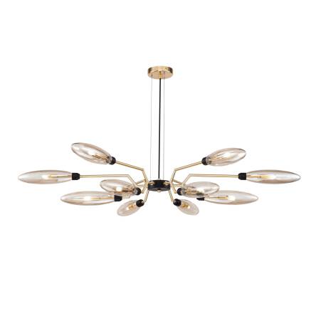 Maytoni Ventura MOD012CL-12G lampa wisząca metalowa matowe złoto klosz bursztynowy 12XG9 28W 127cm