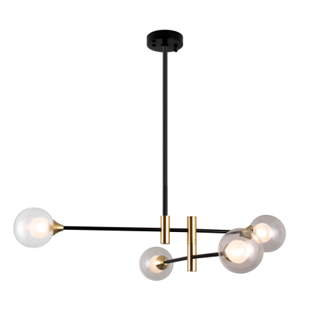 Italux Marino PND-9148-4 lampa wisząca nowoczesna czarno złota stal klosze szkło kula przeźroczysty G9 4x25W IP20 88cm