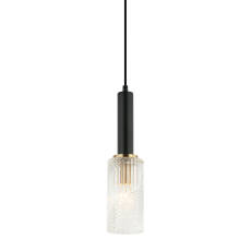 Italux Perola PND-43309-1 BK+BR lampa wisząca nowoczesna stalowa czarny złoty klosz podłużny szkło 10cm IP20 E14 1x40W