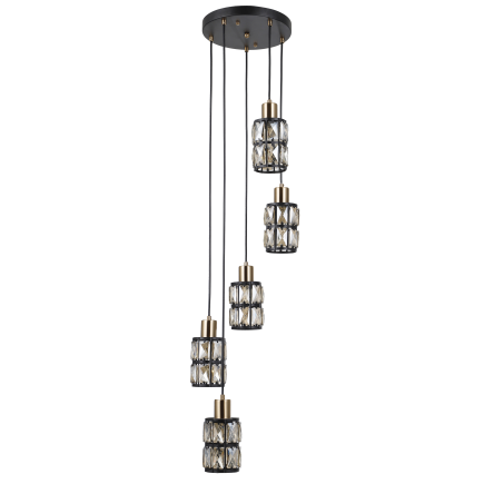 Italux Menfi  PND-44236-5-BK-GD lampa wisząca, nowoczesna stalowa czarna matowa, złota, klosz szkło, IP20 E27 5x40W 25 cm