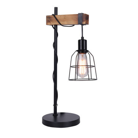 Italux Ponte TB-4290-1 lampa stołowa industrialna czarny metal drewno E27 2x60W 55cm IP20 