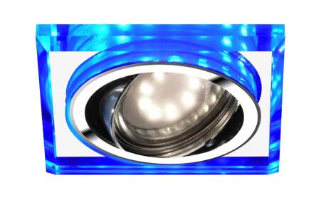 Candellux SSU-22 CH/TR+BL 2263823 oprawa do wbudowania stropowa chrom GU10 50W+LED SMD 2,1W niebieski 230V oczko sufitowe kwadratowa szkło transparentne 9cm