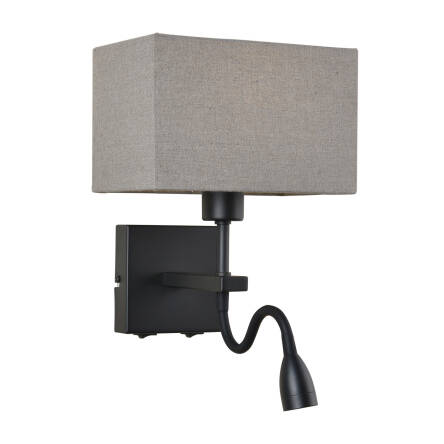 Italux Norte WL-1122-2-BL-BM-RC-GR kinkiet lampa ścienna nowoczesny stal czarny mat abażur tkanina prostokąt szary E27 60W LED 3W 3000K IP20 29cm