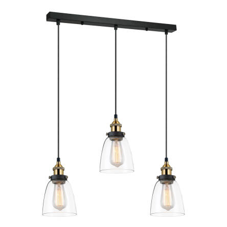 Italux Francis MDM-2563/3 GD+CL lampa wisząca retro stal czarny złoty klosze szkło przezroczysty E27 3x40W 64,5cm IP20 