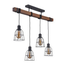 Italux Reda PND-4793-4-L lampa wisząca industrialna stal drewno czarny mat klosze koszyki 80cm IP20 4xE27 40W