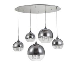 Maytoni Fermi P140-PL-170-5-N lampa wisząca metalowa rama nikiel klosz chrom szkło kryształki 5xE27 60W 91cm