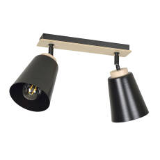 Emibig ATLAS 2 BLACK 725/2 plafon lampa sufitowa ruchome regulowane klosze metalowe czarne drewniane elementy 2x60W E27 55cm