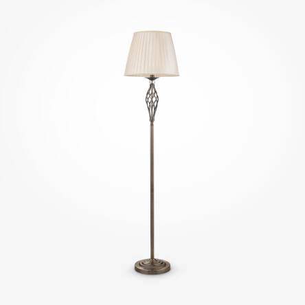 Maytoni Grace RC247-FL-01-R lampa podłogowa metalowa rama mosiądz plisowany abażur tkanina beż kryształki 1xE14 40W 38cm