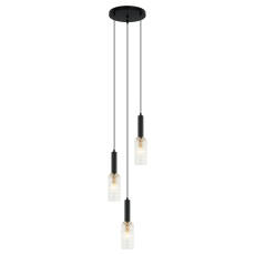 Italux Perola PND-43363-3 BK+BR lampa wisząca nowoczesna stalowa potrójna czarny złoty klosz podłużny szkło 29cm IP20 E14 3x40W