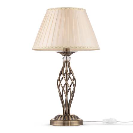 Maytoni Grace RC247-TL-01-R lampa stołowa metalowa rama mosiądz plisowany abażur tkanina beż kryształki 1xE14 40W 32cm