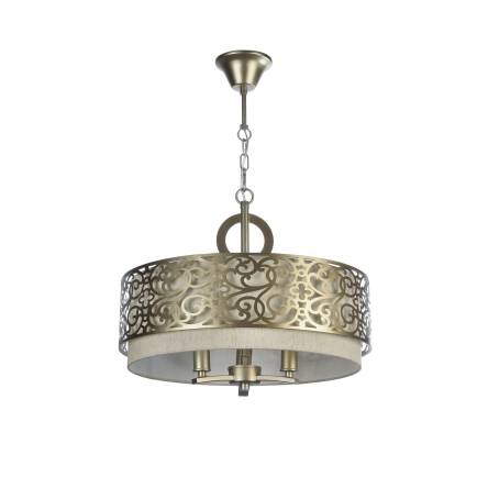 Maytoni Venera H260-03-N lampa wisząca metalowa rama z dekoracją szablonową mosiądz abażur tkanina len 3xE14 40W 46,4 cm