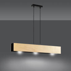 Emibig CARLO 3 BLACK 610/3 lampa wisząca oryginalna regulowana czarna skandynawska metal drewno prostokąt 3x60W E27 72cm