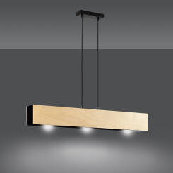 Emibig CARLO 3 BLACK 610/3 lampa wisząca oryginalna regulowana czarna skandynawska metal drewno prostokąt 3x60W E27 72cm