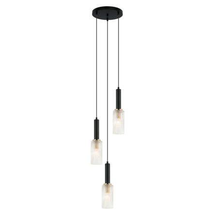 Italux Perola PND-43309-3 BK+BR lampa wisząca nowoczesna stalowa potrójna czarny złoty klosz podłużny szkło 29cm IP20 E14 3x40W