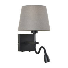 Italux Norte WL-1122-2-BL-BM-RO-GR kinkiet lampa ścienna nowoczesny stal czarny mat abażur tkanina szary E27 60W LED 3W 3000K IP20 29cm