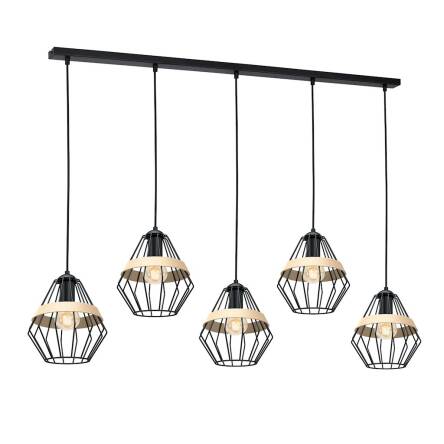 Milagro CLIFF BLACK MLP5526 lampa wisząca metalowa czarna klosz przestrzenny o modnym kształcie eksponującym żarówkę z paskiem 5xE27 125cm