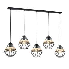 Milagro CLIFF BLACK MLP5526 lampa wisząca metalowa czarna klosz przestrzenny o modnym kształcie eksponującym żarówkę z paskiem 5xE27 125cm