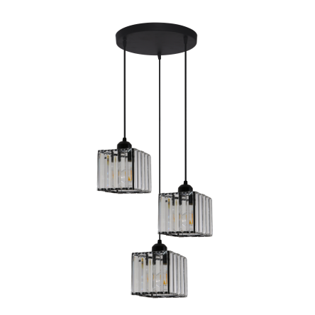 Light Prestige Galactico 3 LP-2383/3P lampa wisząca trzy kwadratowe klosze z pionowych transparentnych szklanych kryształków regulacja wysokości 3x60W E27 100cm