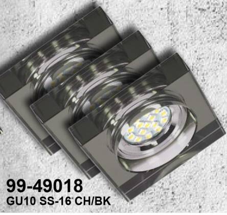 Candellux SS-16 CH/BK oprawa do wbudowania zestaw trzech opraw 3X3W GU10 LED z żarówką LED chrom kwadratowa szkło czarne 9cm