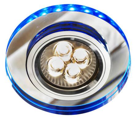 Candellux SS-23 CH/TR+BL 2226965 oprawa do wbudowania stropowa GU10 50W+LED SMD 2,1W 230V niebieski oczko sufitowe chrom szkło transparentne min.6,2cm